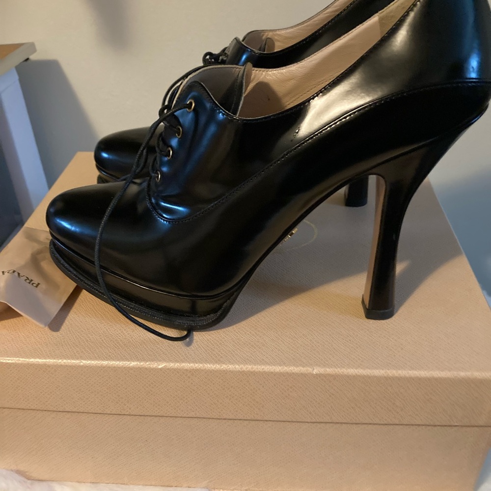 Like Brand New! Black Prada Mary Jane lace up booties size 40.5 (9 1/2 US)